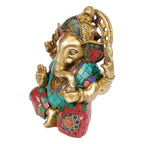 Artvarko Brass Inlay Work Ganesha Bhagwan Moorti Idol Ganapati Vinayak Bighna Harta Murti for Home Decor Office Good Luck Mandir Temple Success and Prosperity Height 7 Inches