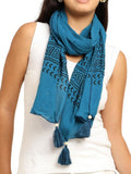 KE KANHA EXPORTS Stole for Women | Cotton Scarf for Women Stylish Boho Block Print Border with Tassels | Soft Lightweight Summer Beach Head Wrap | 180 x 50 cm
