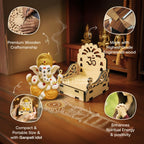 Gifora Mini Wooden Singhasan with Ganesh Idol for Car Dashboard, Small Temple Throne for Home & Office Desk, Ganpati Idol for Gift, Pooja Singhasan for Housewarming & Festive Decor (D2)