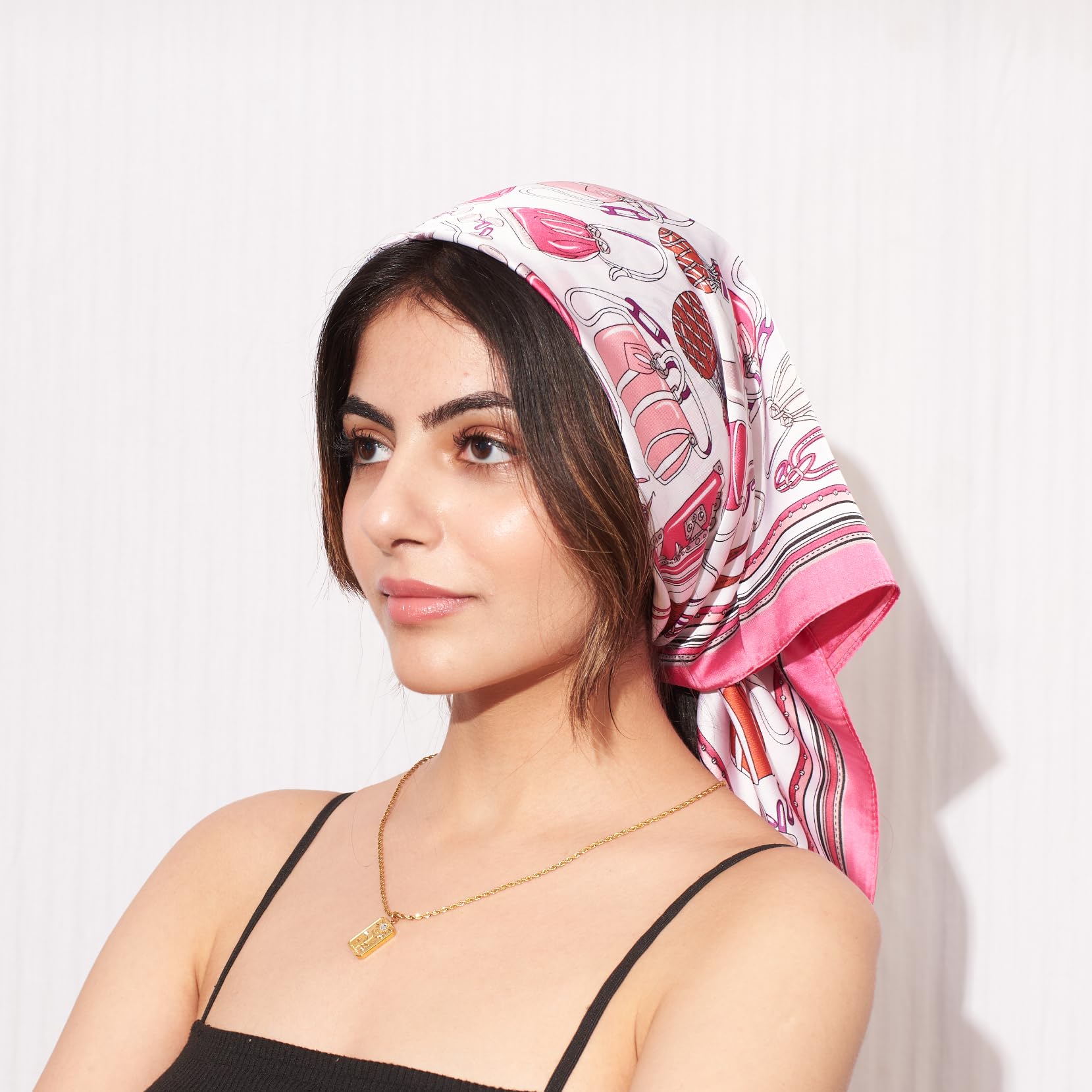 SALTY Wine & Dine Pink Printed Scarf for Women | Head Scarf for Women Soft, Lightweight | Hair Scarf | Latest Scarves for Girls | Spring, Summer & Fall Fashion Accessory