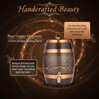 cWc Pure Copper Water Dispenser 5 Litre | Handcrafted Antique Engraved Copper Barrel | Ayurvedic Water Storage Pot | Traditional Copper Water Tank for Home, Kitchen & Office