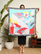 Ravaiyaa - Attitude is everything Women's Crepe Silk Digital Print Large Square Scarf Breathable Lightweight Neckerchief Printed Headscarf 40 x 40 Inch (White & Black Horse Riding)