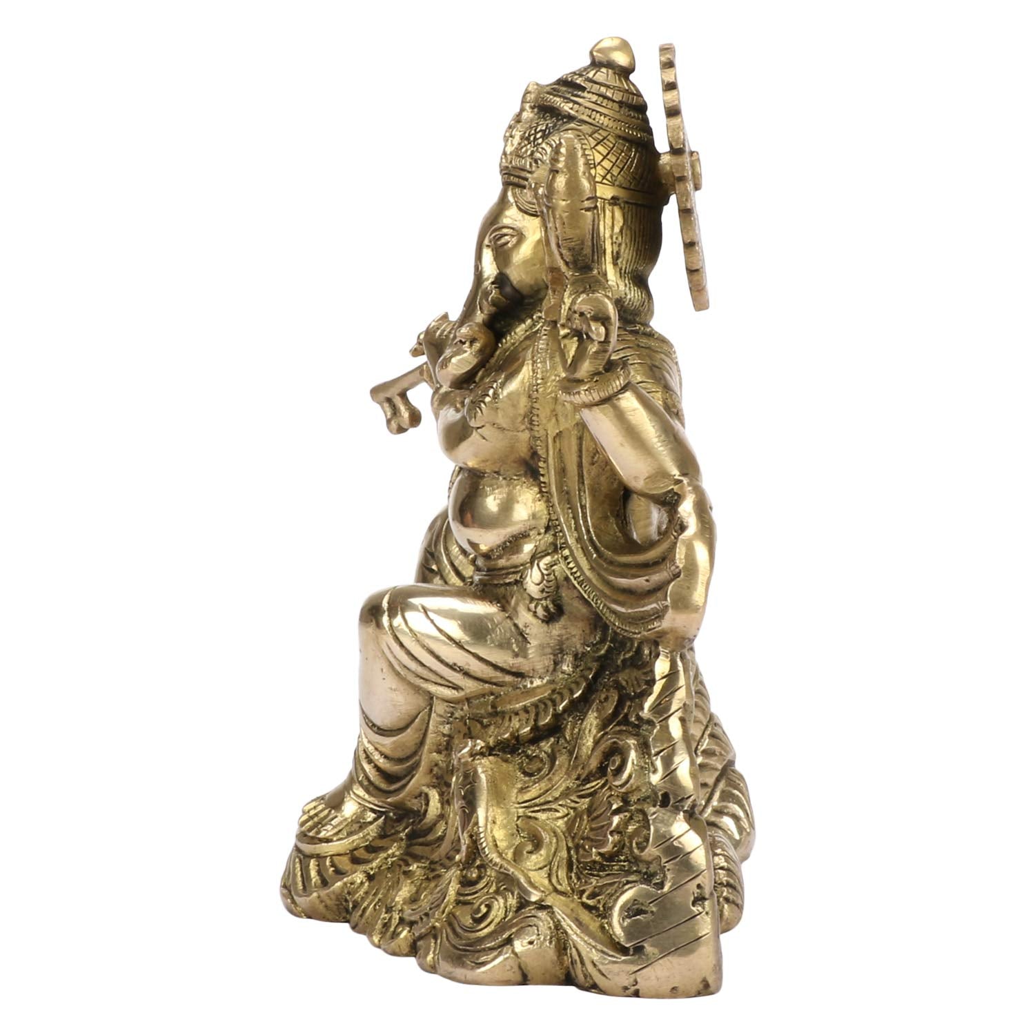 SVARUP Brass Ganesha Ido Playing Flute for Home Decoration Ganpati Statue Murti for Gift Height 8 Inch Weight 2.8 Kg Color Gold