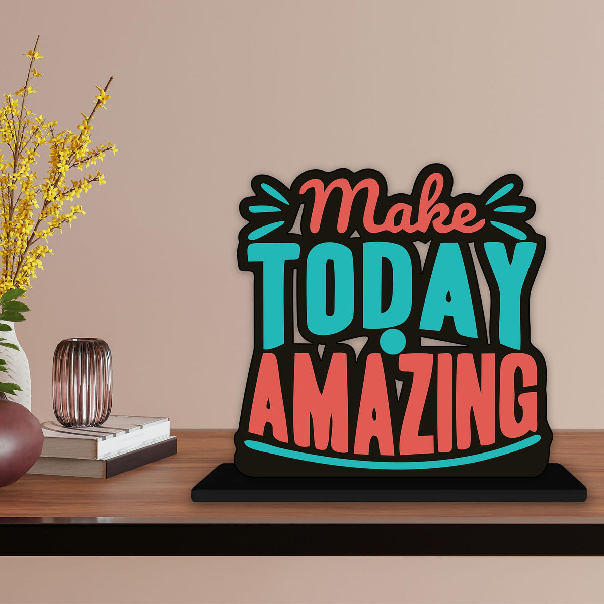 Artvibes Wooden Idols and Figurine Make Today Amazing Quotes Table Decoration for Office Desk|Home Decor|Living Room|Modern Art Wood Showpiece Gift Item (SP_1161)
