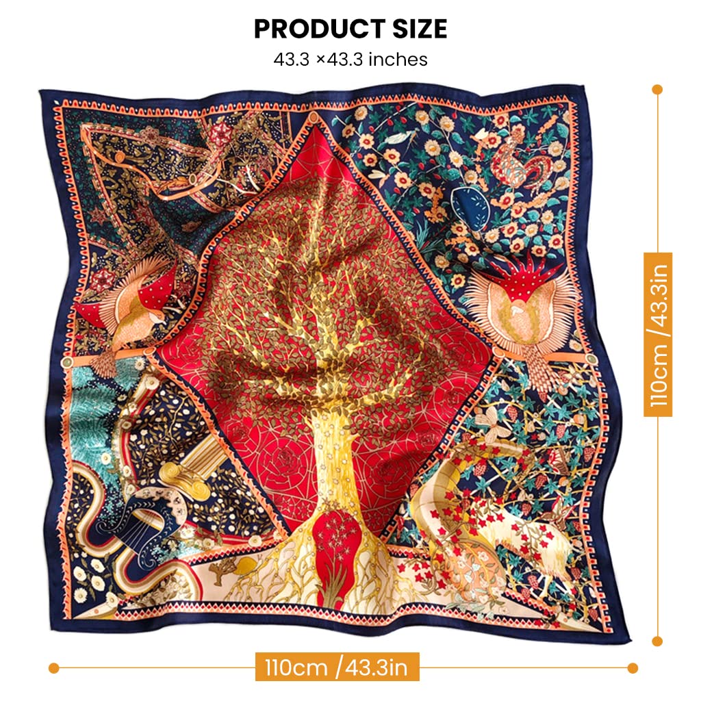 PALAY Satin Scarf Silk Feeling Square 43.5×43.5 In Multicolor Tree Of Life