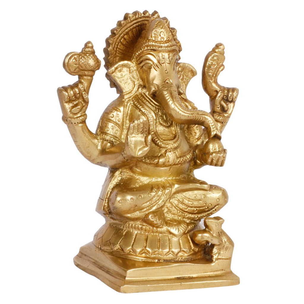 ARTVARKO Brass Ganesha Idol for Home Décor Ganesh Lord Ganpati Statue Room Decoration Showpiece Diwali Pooja 5 Inch