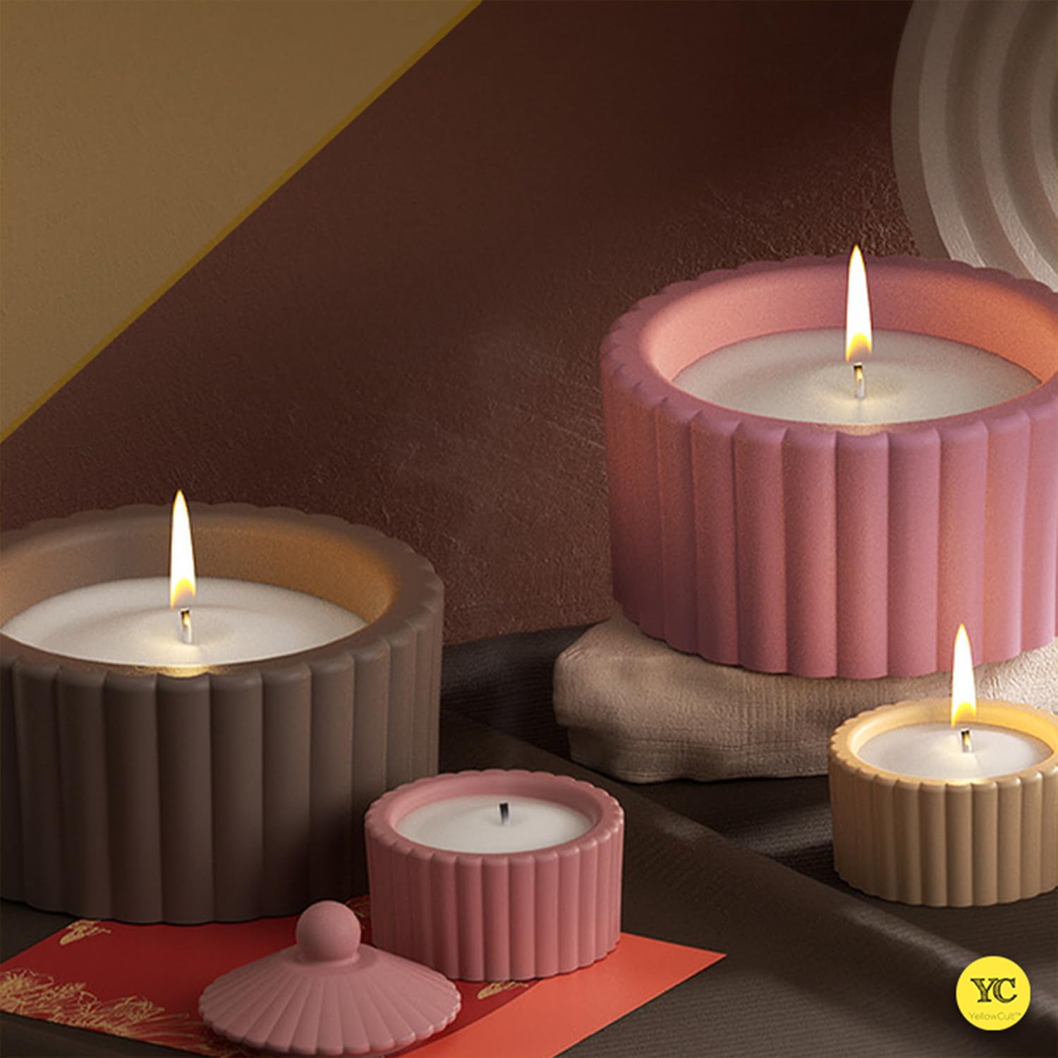 YellowCult Cylindrical Stripe Storage Box & lid Silicone Mold for Epoxy Resin Polymer Clay Jewelry Plate DIY Trinket Candles Soap Cake Holder Storage Holder Mould Art Crafts Supplies Home Decoration