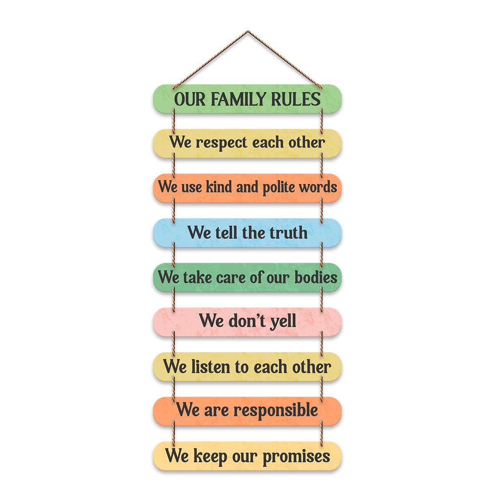 Artvibes Our Family Rules Quotes Wooden Wall Hanger for Home Decor | Quotes Decor Item | Wall Accents | Gift Items | Wall Illustrations | Modern Artworks Hangings | Mdf Wall Decoration (WH_9320N)