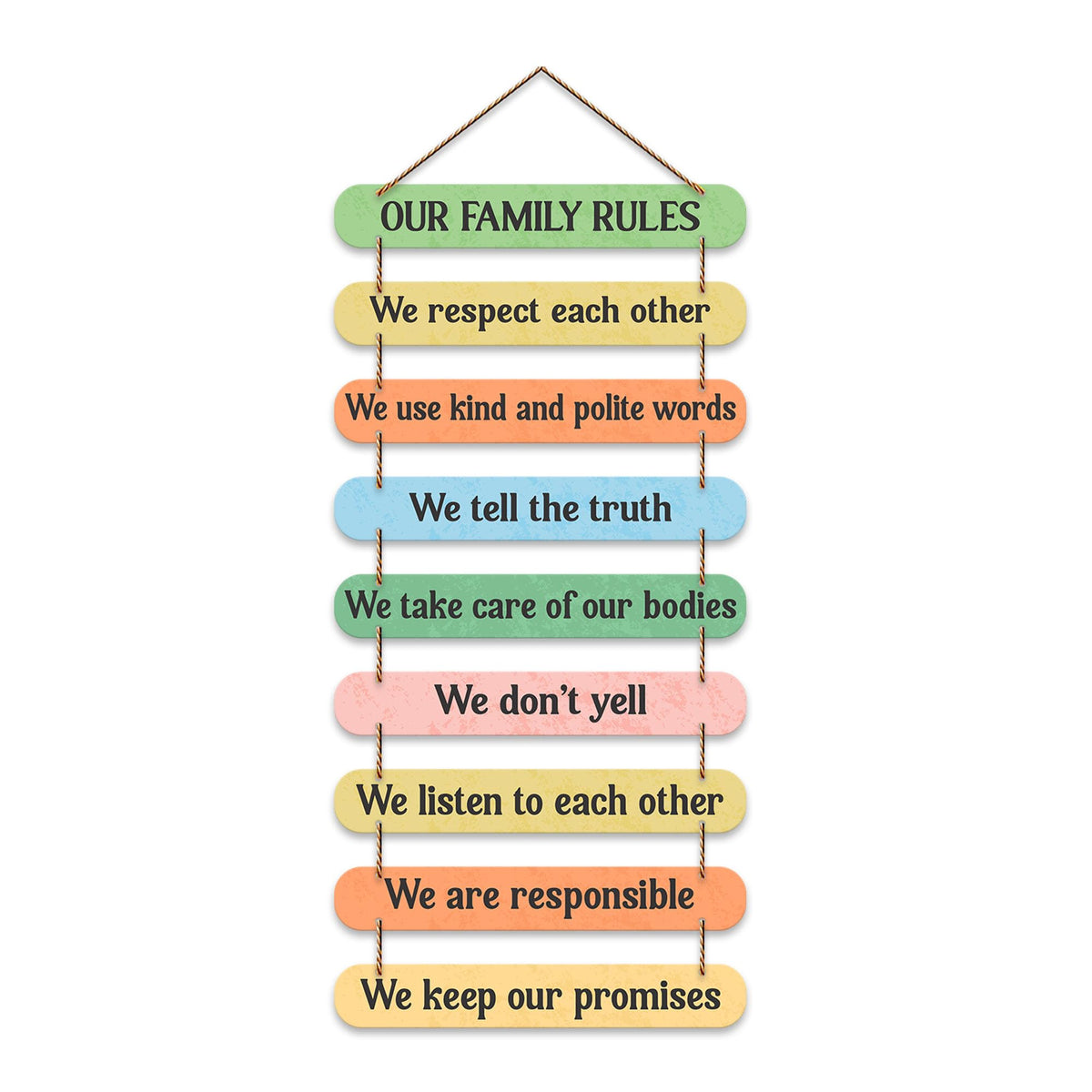 Artvibes Our Family Rules Quotes Wooden Wall Hanger for Home Decor | Quotes Decor Item | Wall Accents | Gift Items | Wall Illustrations | Modern Artworks Hangings | Mdf Wall Decoration (WH_9320N)