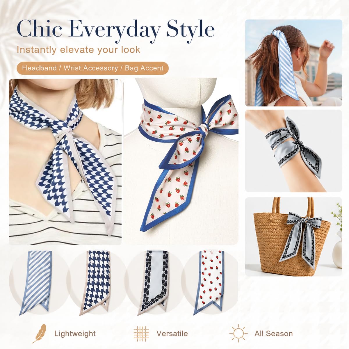 4pcs Neck Hair Scarf for Women Stylish Scarves for Styling Handbag Decor