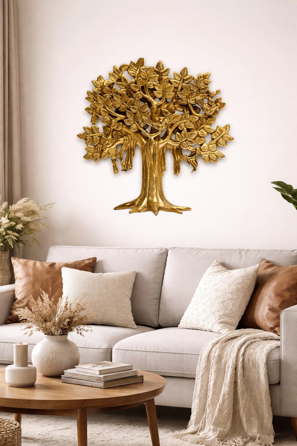 ARTVARKO Brass Kalpavriksha Tree Wall Hanging | Table Decor Tree of Life Sucess Birds Sitting on Tree's Branch Showpiec for Home Office Gift 9.5 Inch
