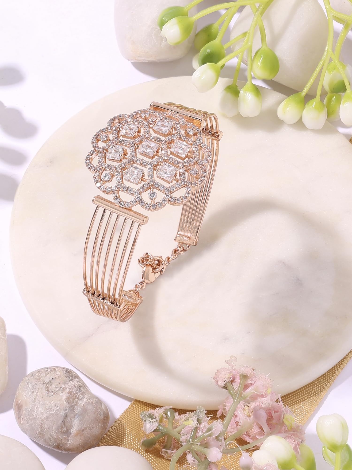 ZAVERI PEARLS Rose Gold Dazzling Cubic Zirconia Embellished Brass Kada Bracelet For Women-ZPFK16892