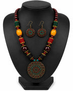 PRIMENEST Handmade Multicolor Afghani Tribal Necklace Set for Women & Girls | Antique Pendant Statement Jewelry with Earrings | Boho Ethnic Fashion Jewellery for Party, Wedding, Festival Traditional