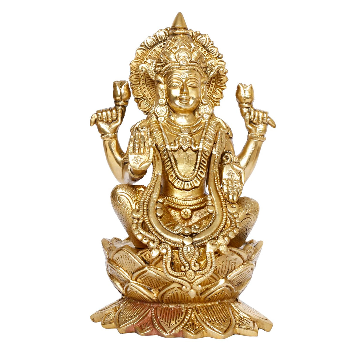 ARTVARKO Brass Laxmi Murti Lakshmi Idol Luxmi Goddess Lakshmi Sitting on Lotus Statue for Home Decor Puja Mandir Temple 9 Inch
