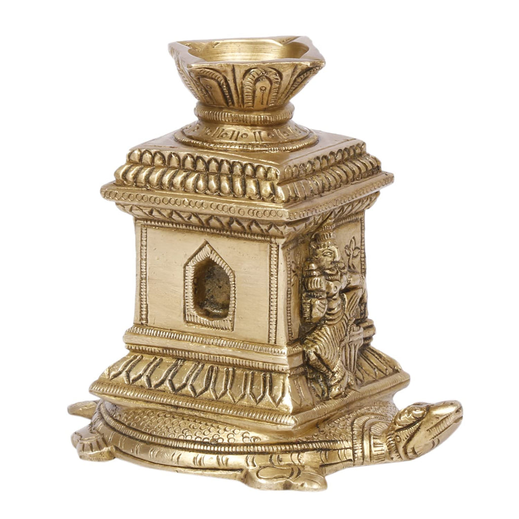 ARTVARKO™ Brass Tulsi Kyara Tortoise Diya Home Pooja Puja Idol Statue for Gift Living Room Mandir Décor (7.5x11x9.5)