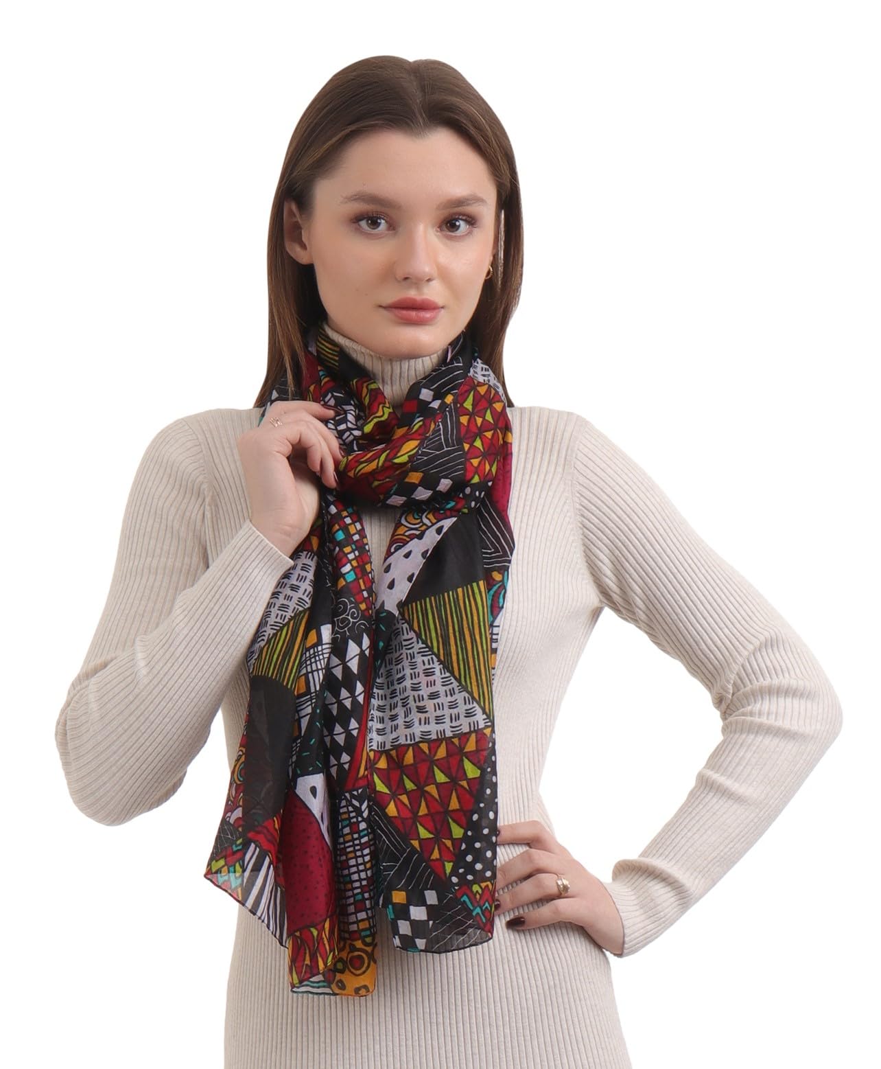 EH 100% Pure Mulberry Silk Scarf for Women, head scarf, neck scarf, hair scarf, digital printed long (22 X 72) (MC 23)