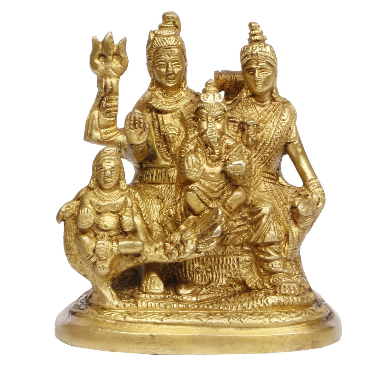 ARTVARKO Brass Shiva Parvati Ganesha Kartikeya Shiv Parivar Bholenath Shankar Ganesh Family Murti Idol Statue Sculpture (LxBxH 4x2.75x5.5 Inch)