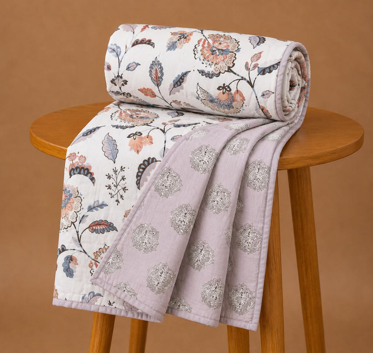 A Brand New - Umi Lightweight Cotton AC Dohar Blanket 57x87 Inches | 160 TC Single Bed Quilt | Three Layer Soft Comforter | Elegant Floral Design Kafalo