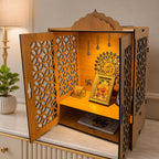 Zesta Wooden Mandir for Home Big Size | DIY Pooja Mandir with LED Spot Light | Devghar Cabinet for Living Room or Office | Wall Mounted Pooja Unit for Home (Big Mandir with Door)