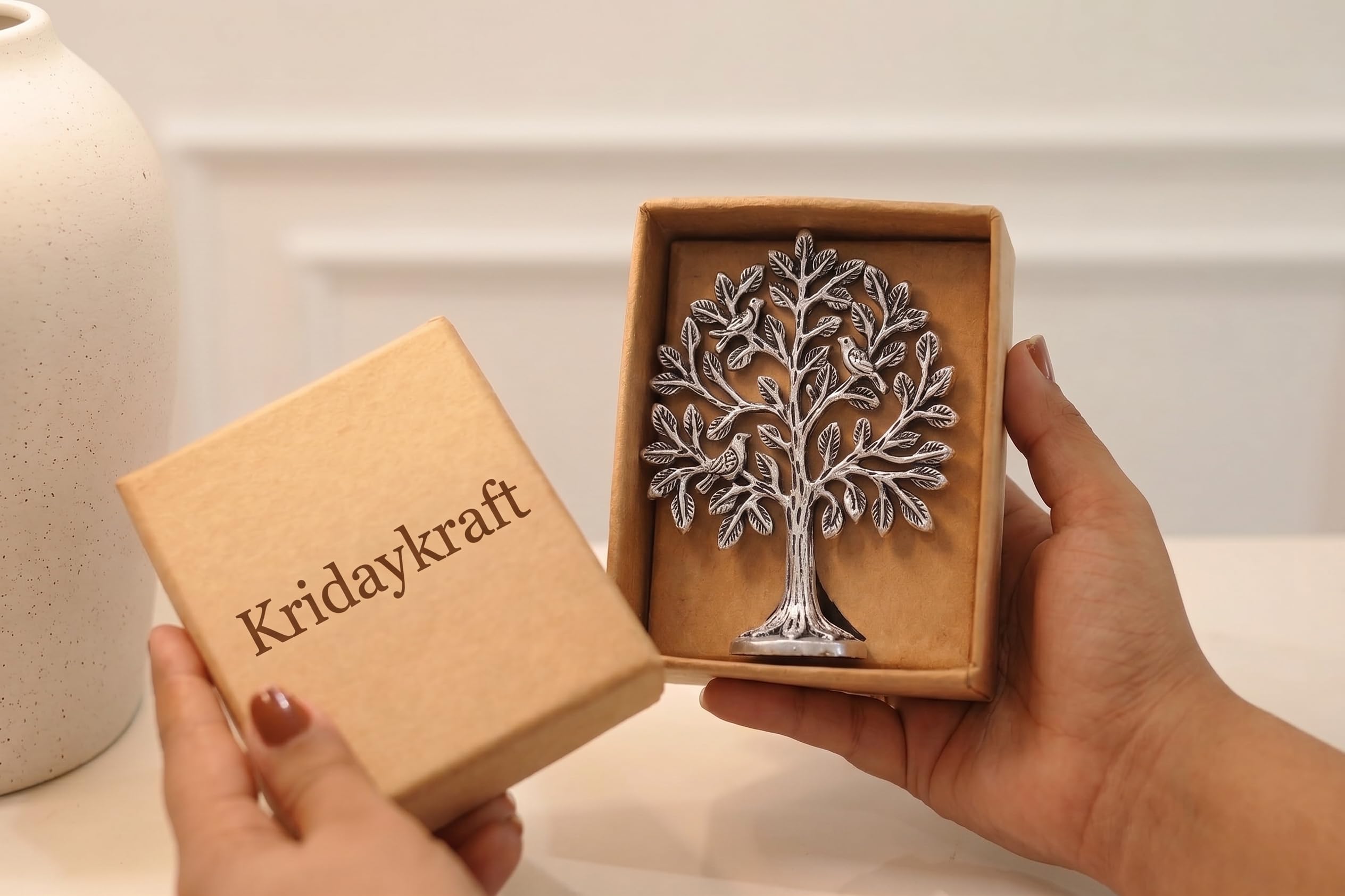 Metal Kalpavriksha Tree for Home Decor - Golden Wish Fulfilling Tree Metal Showpiece for Temple, Vastu, Office Table & Gifting Banyan (No 0 Silver)