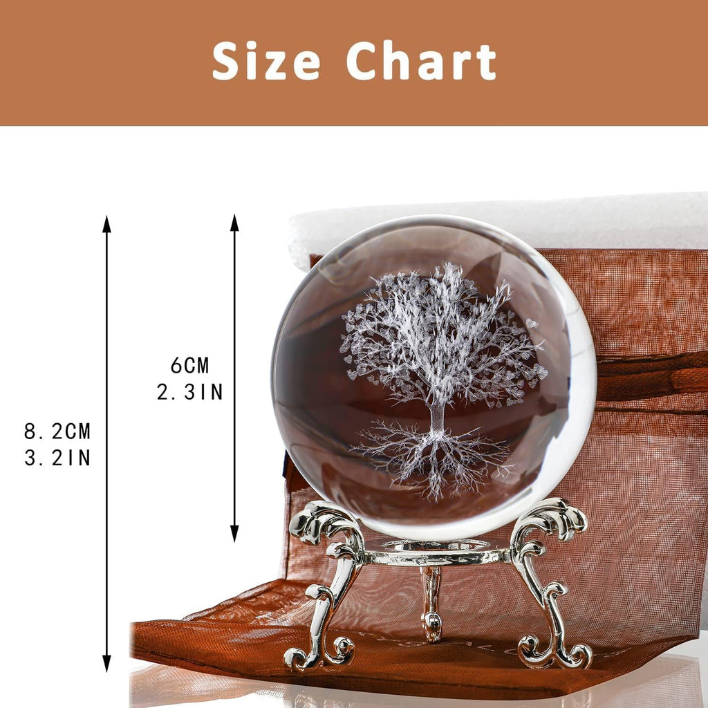 Neouth 60mm Tree of Life Crystal Ball with Stand Decorative Paperweight 3D Laser Engraved Glass Plant Life Tree Sphere Novelty Home Decor