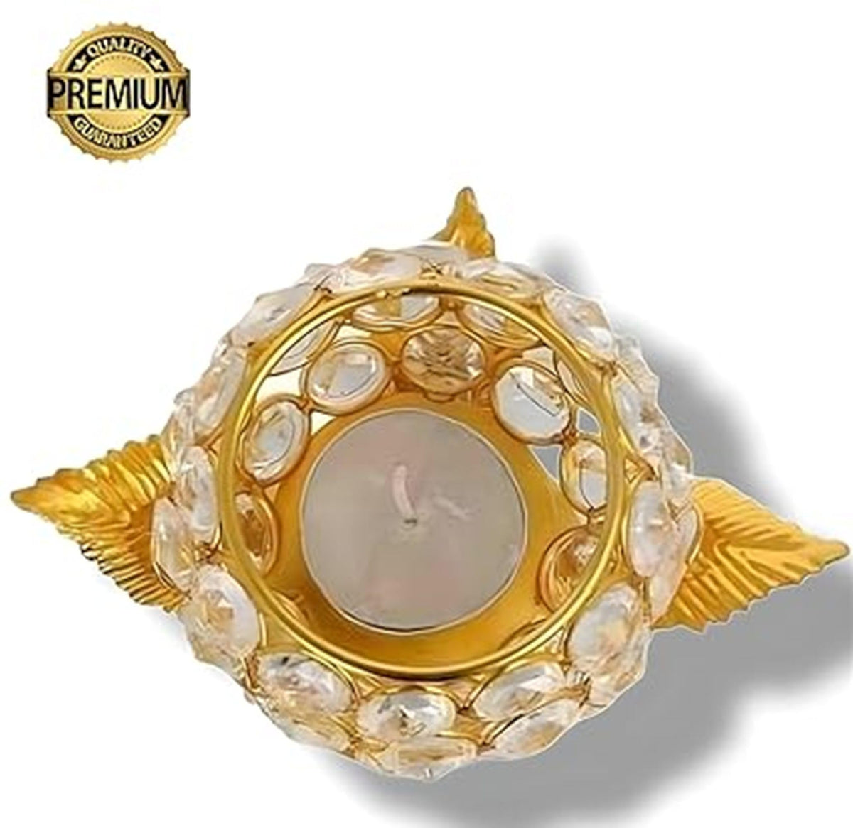 Larko India Gold Plated Crystal Candle Holder Tea Light Stand Votive | Decorative Tealight Holders for Home Office Living Room Indoor Garden Dining Centerpiece Decoration (Pack of 2)