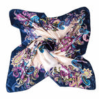 PALAY Silk Feel Scarf for Women Stylish Floral Large Square Royal Blue