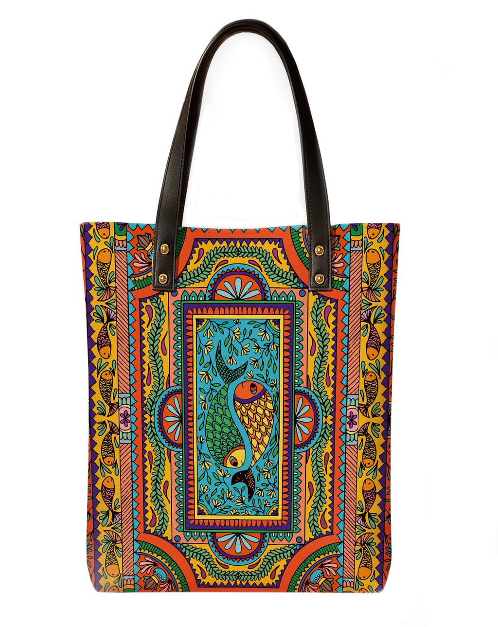Kalankit Classic Tote Bag For Women | Canvas Printed Totes For Women | Aesthetic Shoulder College Bag For Girls | Vegan Leather Lightweight Everyday Bag | Gift for Woman | Multicolour Mandala