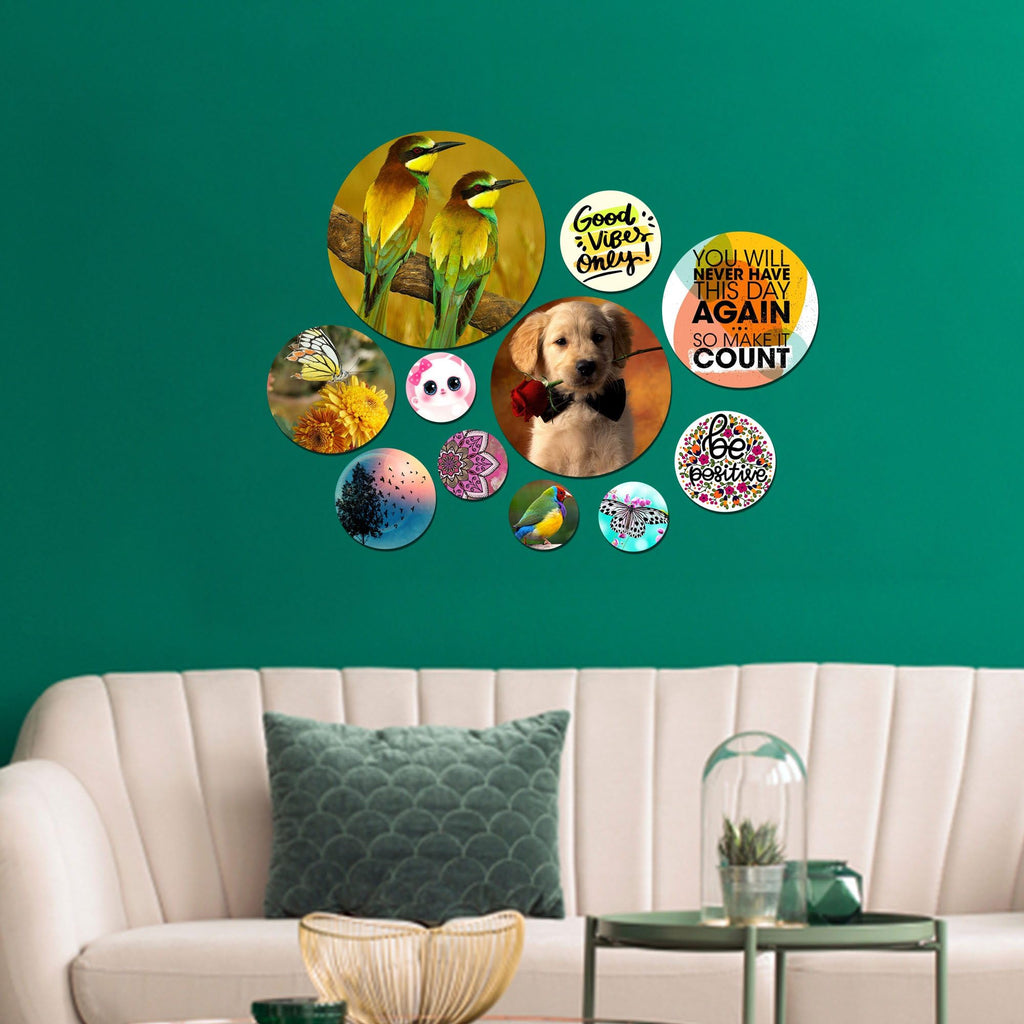 Artvibes You Will Never Have This Day Again Round Shape MDF Wooden Wall Decor Items | Motivational Wall Decor | Wall Poster | Gift Items | Office Wall Decoration Items (WPS_128NV), Set of 11