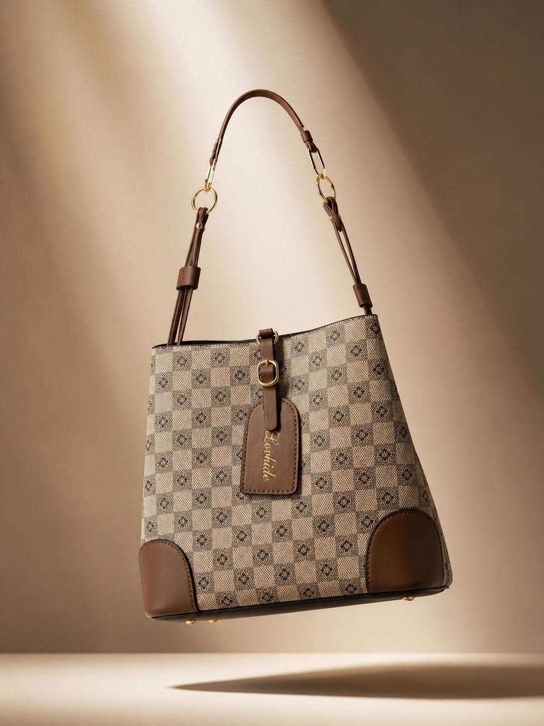 LOVHIDE Women's Small Tote Bag with Adjustable Shoulder Strap | Stylish Checkered Handbag | Lightweight Everyday Purse for Work, Shopping & Travel