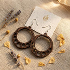 Taranam Handcrafted Wood Circle Hoop Earrings for Women – Laser Cut Cutout Boho Dangle Drop | Lightweight Natural | Bohemian Ethnic Geometric Handmade Jewelry Gift Her