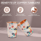 MERCAPE® 100% Pure Copper Glasses Set of 2 | Designer Meena Print | 300ml Each | Ayurvedic Benefits | Handmade Copper Tumblers for Daily Use & Gifting (Multiple Designs) (Midnight Bloom Design)