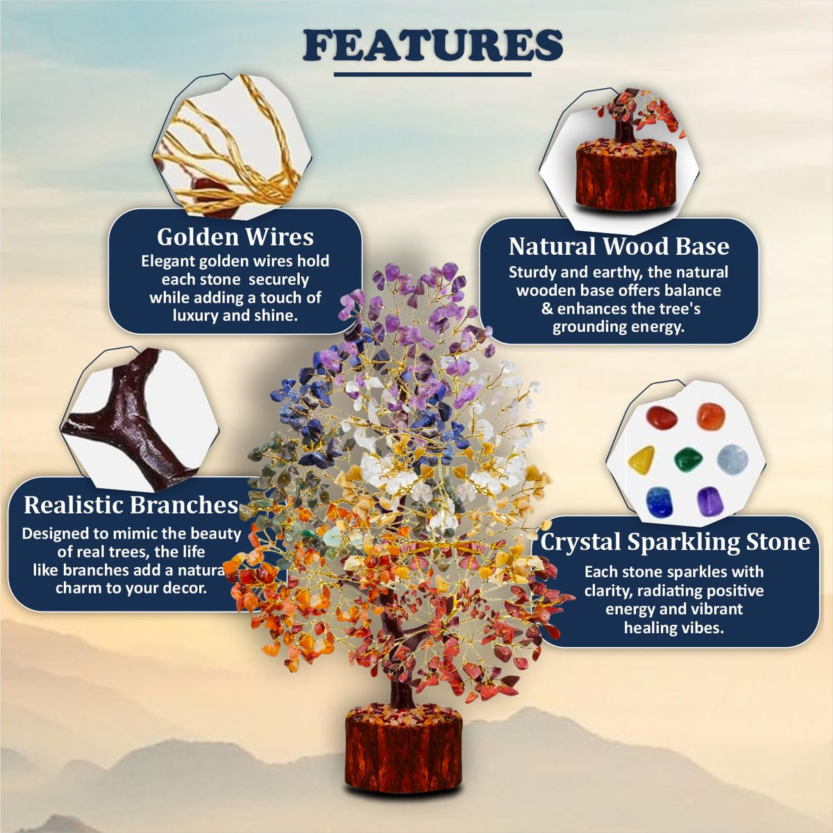 HOMIFLY 300 Beads Crystal Tree/7 Chakra Crystal Tree/Showpiece Good Luck and Positive Energy/Showpiece for Living Room/Natural Healing Gemstones Money Tree/Lucky Tree for Good Luck (Multicolor)
