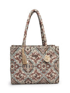 ENSAC Ethnic Print Tote Bag With Zip For Women & Girls | Lightweight Canvas Shoulder Bag, Stylish Designer Handbag, Ethnic Design, Perfect for Office, College & Shopping Use