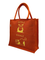 JUTEKA Printed Eco Friendly Jute Bag with Zipper Closure and Premium Cotton Handles for Lunch, Grocery, Tiffin, Office, Shopping