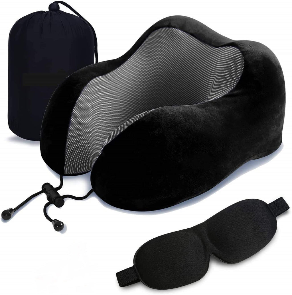trimonk Travel Neck Pillow with Eye Mask for Airplane, Car, Train, Bus, Grey