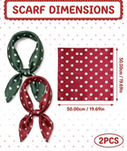 NHCDFA 2 PCS Satin Scarf for Women Stylish, Neck Scarf for Women, Head Scarf for Women,Polka Dot Design Fashion Accessory, Set Green and Red, Versatile Wear for Outfits