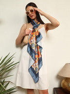 Ravaiyaa - Attitude is everything Women's Crepe Silk Digital Print Large Square Scarf Breathable Lightweight Neckerchief Printed Headscarf 40 x 40 Inch (Gray & Orange Mandala)