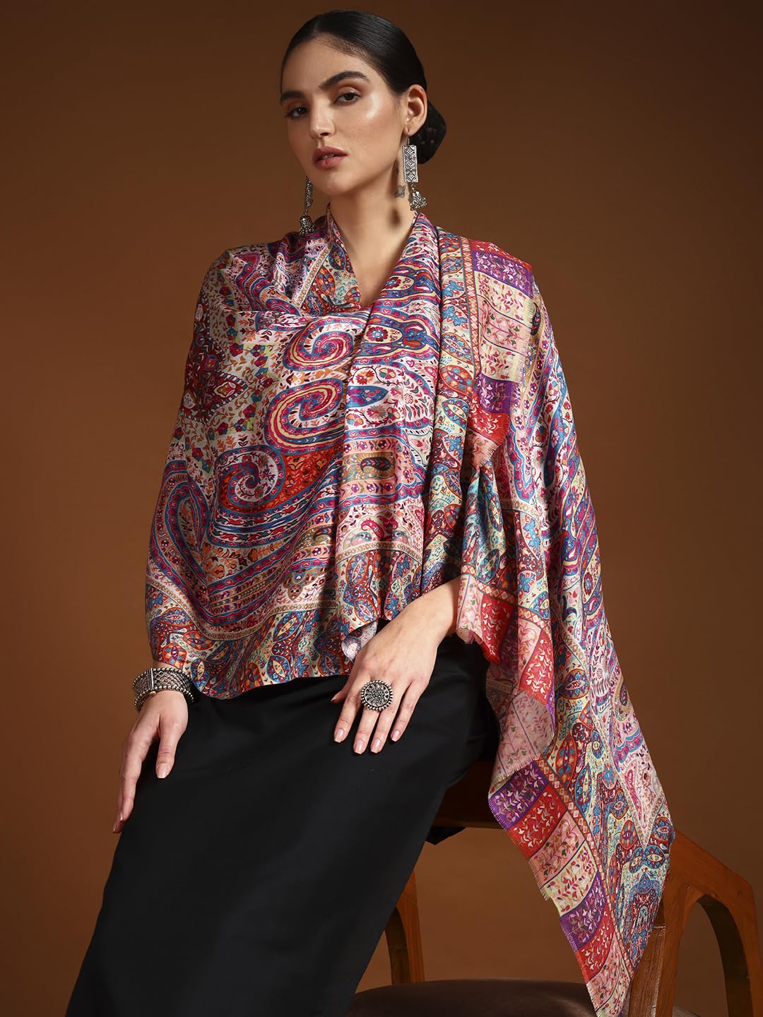 Pashmoda Women Royal Embers Fine Soft Bamboo Fibre Stole (Size 28x80in, 71x203cm) ISST33
