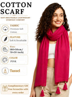 GALE GIRLS Cotton Mulmul Scarf|Scarf for Women|Mulmul Stole|Soft Beach Wrap|Tassel Design|Easily fits 180 * 50cm|Pink