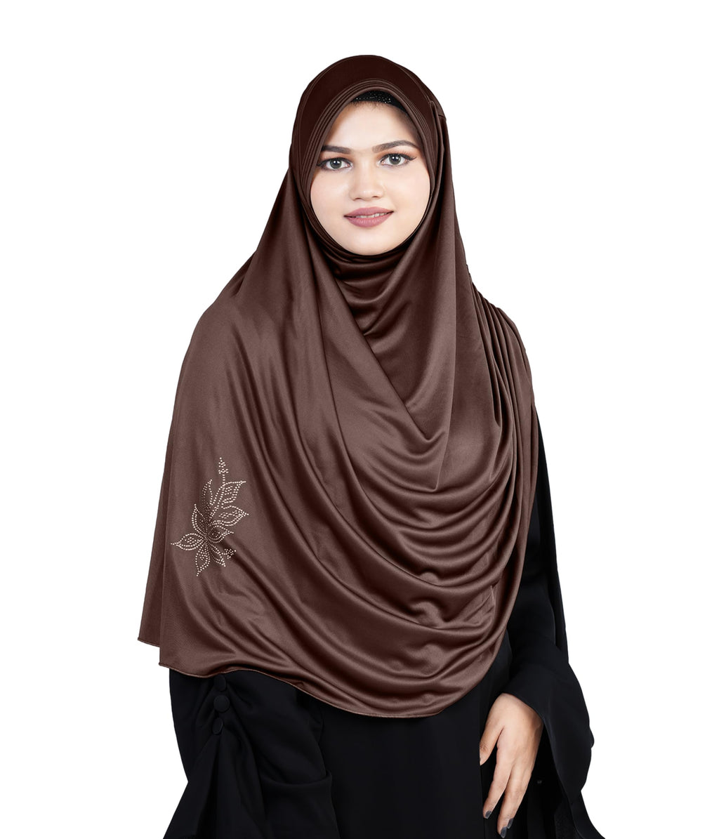 Mehar Hijab's Glamour in Modesty Fazluna Sigle side Frill Hijab XL (XXL, CHOCOLATE)
