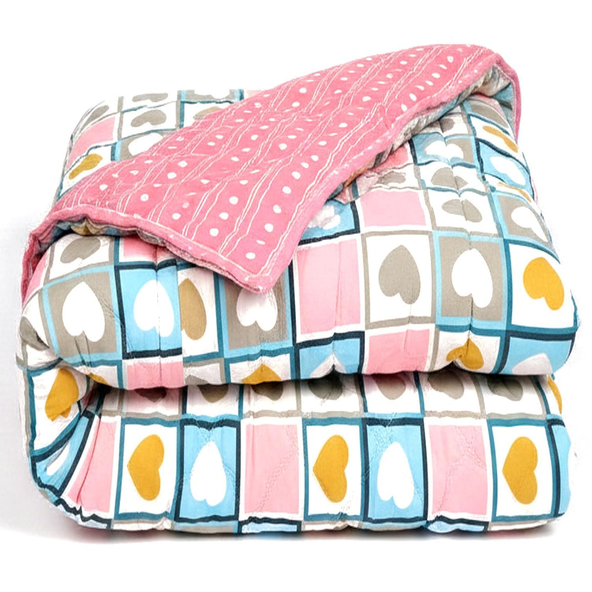 Dohar Single|Double Bed Ultrasonic Comforter AC Blanket Summer Quilt Lightweight Cooling Soft Reversible Bedding 150 GSM Classic Printed Design for Kids Adults (Heart Multi, Double - 90x90 Inch) Kafalo