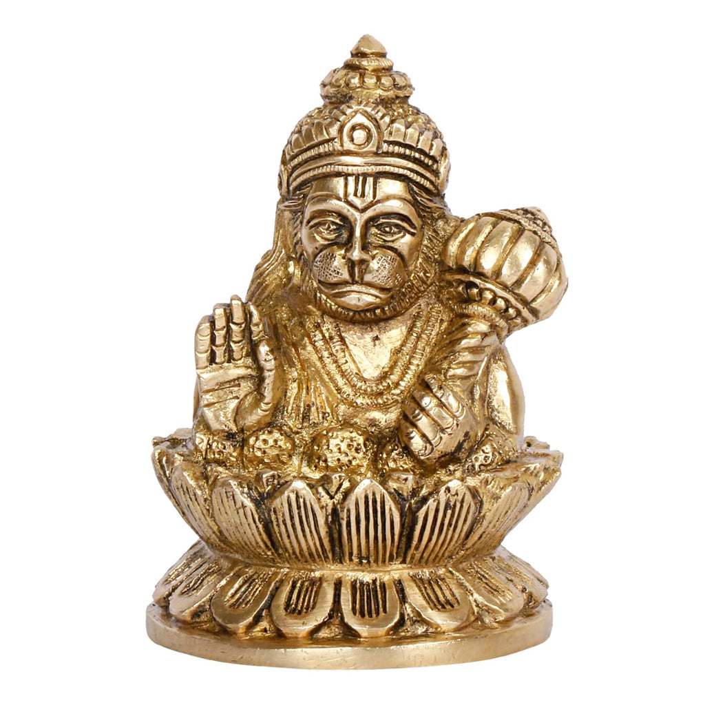 ARTVARKO Brass Blessing Bajrangbali Murti Hanuman Bust on Lotus Statue Home Office Temple Puja 4 Inch