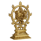 ARTVARKO™ Sudarshan Lord Vishnu16 Arms Statue as Sudarshana and Narsimha Other Side Brass Statue Murti Idol Religious Showpiece 9.5 Inch