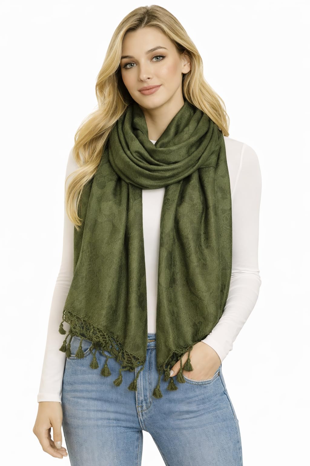 Soft Viscose Fabric Jacquard Scarf, Stole, Shawl (Mehendi Green)