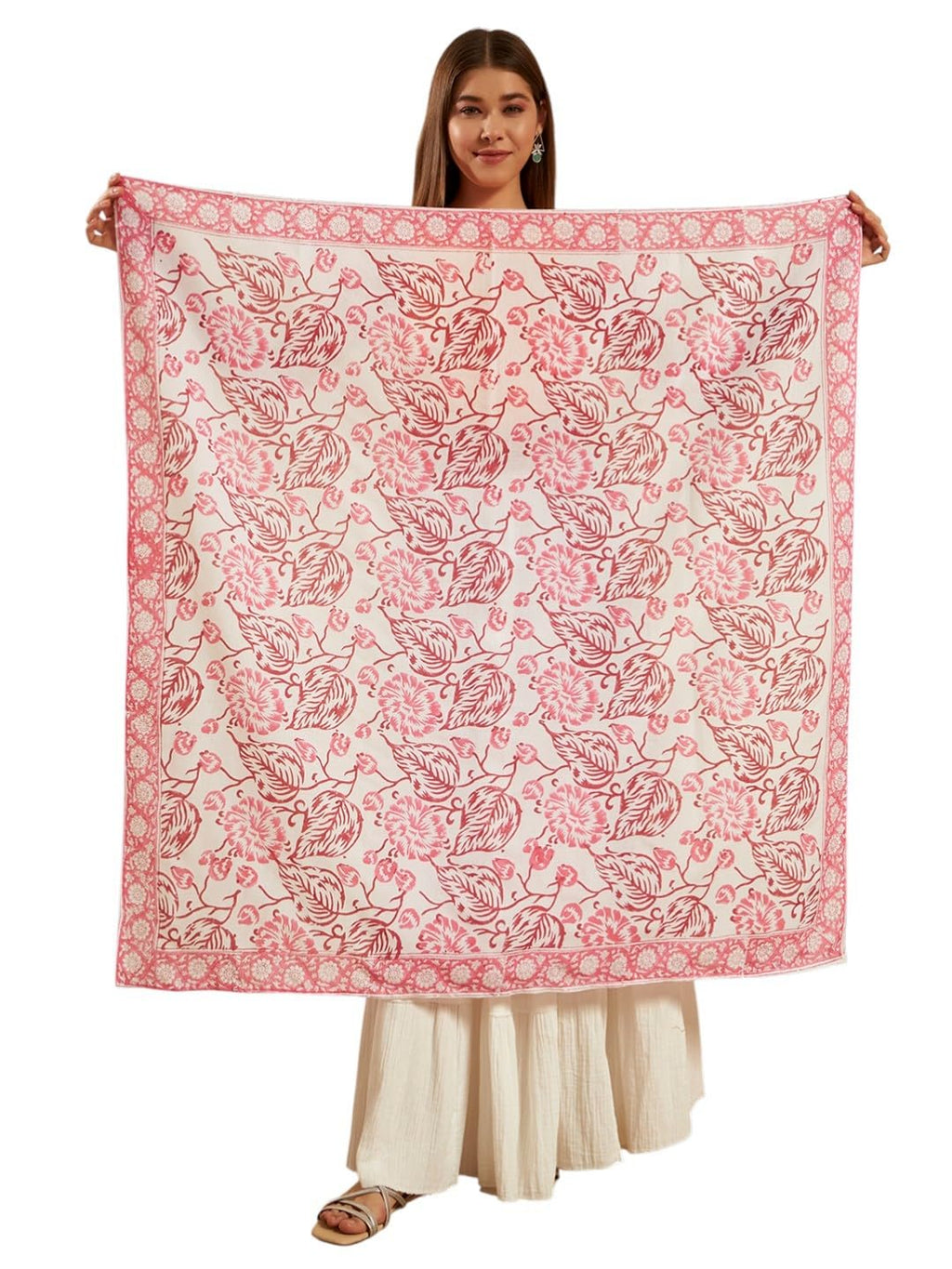 Ravaiyaa - Attitude is everything Sanganer Hand Block Printed Scarves Pure Cotton Scarf Square Hijab Dupatta 40 X 40 Inch (Pink Maroon Floral)