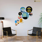 Artvibes The World Is Your To Explore Decorative Round Shape MDF Wooden Wall Hanging | Quotes Decor Item | Traveller Quotes Wall Art | Wall Poster | Home Decor | Unique Gift (WPS_138N), Set of 11