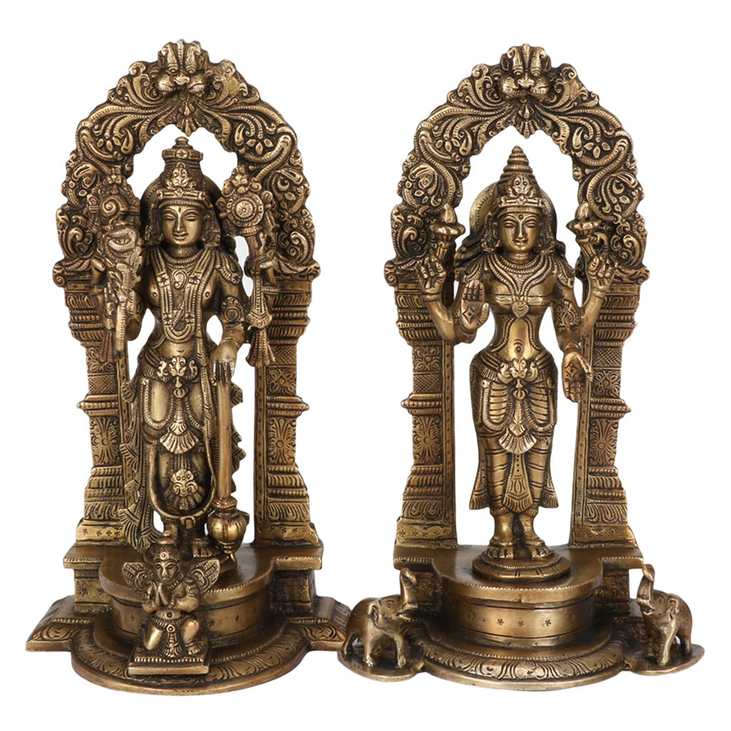 ARTVARKO Brass Vishnu Laxmi Narayan Murti Standing Vishnu Lakshmi Statue Showpiece for Home Decor Puja Items and Gifts 9 Inches