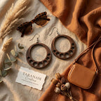 Taranam Handcrafted Wood Circle Hoop Earrings for Women – Laser Cut Cutout Boho Dangle Drop | Lightweight Natural | Bohemian Ethnic Geometric Handmade Jewelry Gift Her