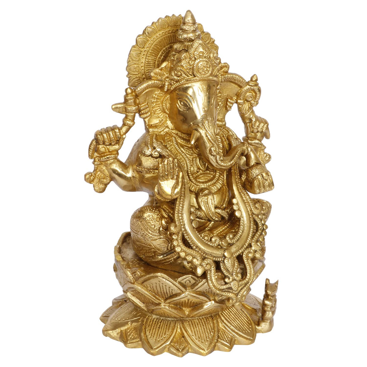 ARTVARKO Ganesha Sitting On Lotus Brass Bhagwan Idol Jewellery Mangalkari Ganesh Statue Ganpati Murti for Home Entrance Decor Diwali Gift 9 Inch